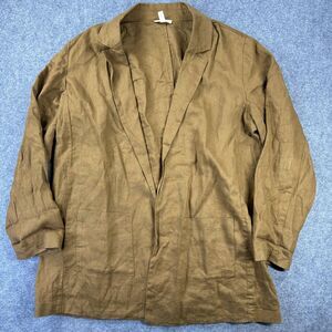 EILEEN FISHER 100% Organic Linen Notch Long Blazer Brown Ochre Jacket Size L